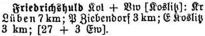 Friedrichshuld in: Alphabetisches Verzeichnis sämtlicher Ortschaften der Provinz Schlesien 1913