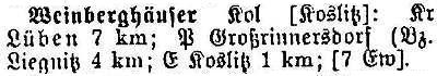 Weinberghäuser in: Alphabetisches Verzeichnis sämtlicher Ortschaften der Provinz Schlesien 1913