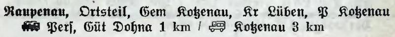 Raupenau in: Alphabetisches Verzeichnis der Stadt- und Landgemeinden im Gau Niederschlesien 1939