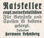 Anzeige des Ratskeller-Wirts Hermann Lehmberg