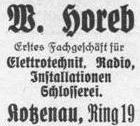 Elektrotechnik, Radio, Installationen, Schlosserei W. Horeb