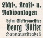 Licht-, Kraft- und Radioanlagen, Elektromeister Georg Völker