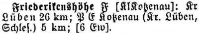 Friederikenhöhe in: Alphabetisches Verzeichnis sämtlicher Ortschaften der Provinz Schlesien 1913