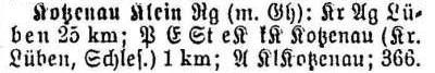 Klein Kotzenau in: Alphabetisches Verzeichnis sämtlicher Ortschaften der Provinz Schlesien 1913