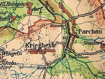 Kriegheide und Tirlitz auf der Kreiskarte Lüben 1935