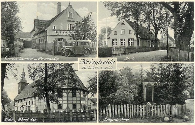 Fritz Schliebs' Bäckerei und Warenhandlung, Schule, Kirche, Kriegerdenkmal