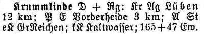 Krummlinde in: Alphabetisches Verzeichnis sämtlicher Ortschaften der Provinz Schlesien 1913