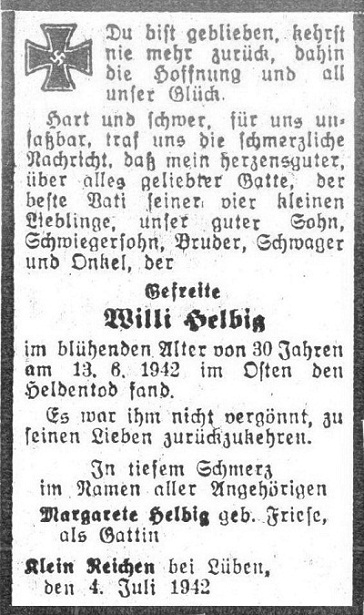 Todesanzeige Willi Helbig