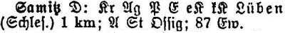 Samitz in: Alphabetisches Verzeichnis sämtlicher Ortschaften der Provinz Schlesien 1913
