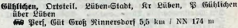 Gühlichen in: Alphabetisches Verzeichnis der Stadt- und Landgemeinden im Gau Niederschlesien 1939