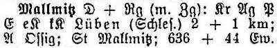 Mallmitz in: Alphabetisches Verzeichnis sämtlicher Ortschaften der Provinz Schlesien 1913