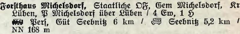 Michelsdorf Forsthaus in Alphabetisches Verzeichnis der Stadt- und Landgemeinden im Gau Niederschlesien 1939