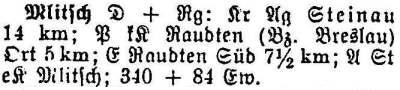 Mlitsch in: Alphabetisches Verzeichnis sämtlicher Ortschaften der Provinz Schlesien 1913