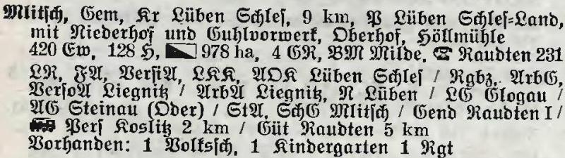 Mlitsch in: Alphabetisches Verzeichnis der Stadt- und Landgemeinden im Gau Niederschlesien 1939