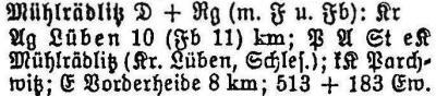 Schlesisches Ortschaftsverzeichnis 1913 - Mühlrädlitz