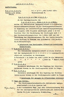 Siedlungsbescheid 1934