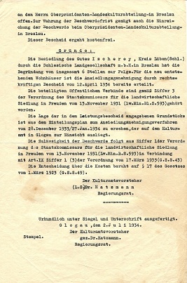 Siedlungsbescheid 1934