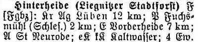 Hinterheide in: Alphabetisches Verzeichnis sämtlicher Ortschaften der Provinz Schlesien 1913
