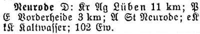 Neurode in: Alphabetisches Verzeichnis sämtlicher Ortschaften der Provinz Schlesien 1913