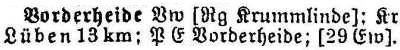 Vorderheide in: Alphabetisches Verzeichnis sämtlicher Ortschaften der Provinz Schlesien 1913