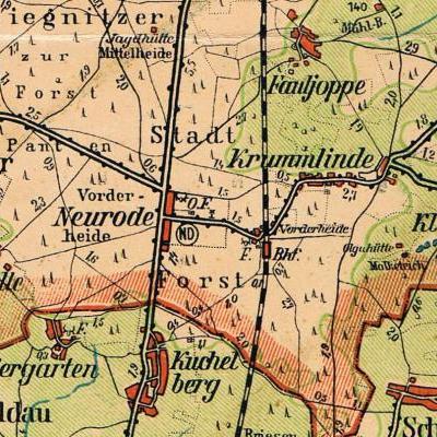 Neurode und Vorderheide auf der Kreiskarte Lüben 1935