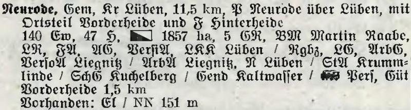 Neurode in: Alphabetisches Verzeichnis der Stadt- und Landgemeinden im Gau Niederschlesien 1939