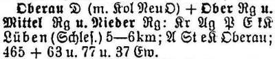 Oberau in: Alphabetisches Verzeichnis sämtlicher Ortschaften der Provinz Schlesien 1913