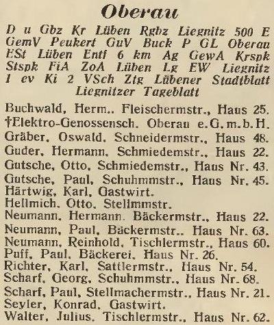 Oberau in: Amtliches Landes-Adressbuch der Provinz Niederschlesien 1927