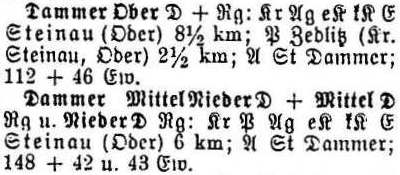Dammer in: Alphabetisches Verzeichnis sämtlicher Ortschaften der Provinz Schlesien 1913