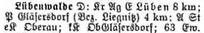 Lübenwalde in: Alphabetisches Verzeichnis sämtlicher Ortschaften der Provinz Schlesien 1913