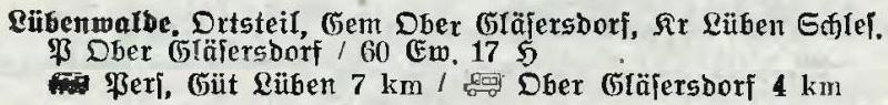 Lübenwalde in:  Alphabetisches Verzeichnis der Stadt- und Landgemeinden im Gau Niederschlesien 1939