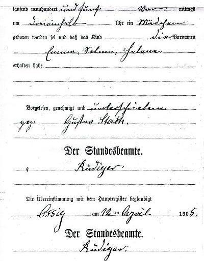 Geburt der Helene Stach am 10.4.1905