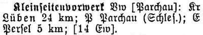 Kleinseiter Vorwerk in: Alphabetisches Verzeichnis sämtlicher Ortschaften der Provinz Schlesien 1913