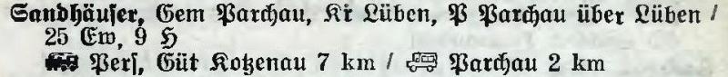 Sandhäuser in: Alphabetisches Verzeichnis der Stadt- und Landgemeinden im Gau Niederschlesien 1939