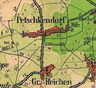 Petschkendorf auf der Kreiskarte Lüben 1935