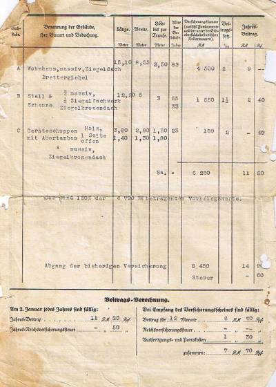 Feuer-Versicherungsschein Lamprecht Petschkendorf 1934