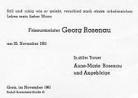 Traueranzeige für Georg Rosenau aus dem Jahr 1961