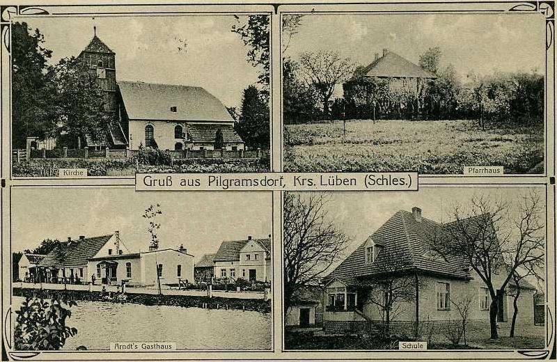 Kirche, Pfarrhaus, Arndt's Gasthaus, Schule