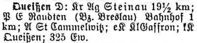 Queissen in: Alphabetisches Verzeichnis sämtlicher Ortschaften der Provinz Schlesien 1913