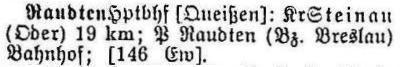 Raudten Hauptbahnhof Queißen in: Alphabetisches Verzeichnis sämtlicher Ortschaften der Provinz Schlesien 1913