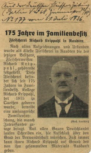 Artikel aus der Deutschen Fleischer-Zeitung N 177 vom 31.7.1936