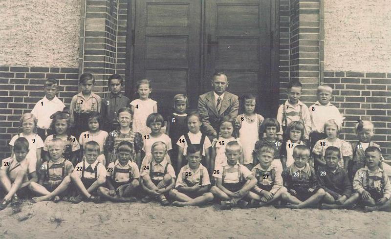 Volksschule Raudten 1938 mit Lehrer Erich Nerger