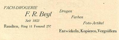 F. R. Beyl, Drogen, Farben, Foto-Artikel