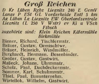 Groß Reichen in: Amtliches Landes-Adressbuch der Provinz Niederschlesien 1927