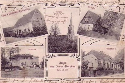Karl Knoblochs Warenhandlung, Kirche, Schule, Schloss, Pfarrhaus