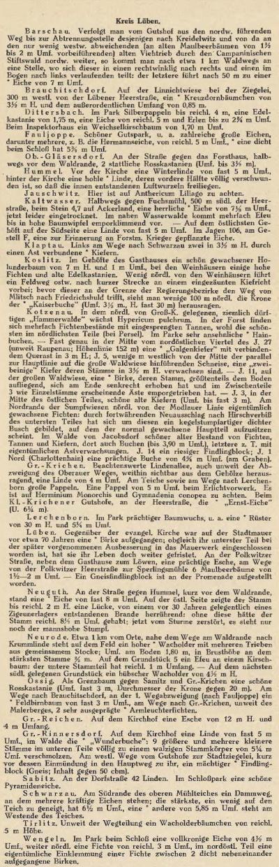 Naturdenkmäler im Kreis Lüben um 1930