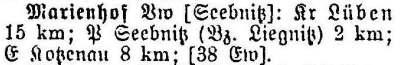 Marienhof in: Alphabetisches Verzeichnis sämtlicher Ortschaften der Provinz Schlesien 1913