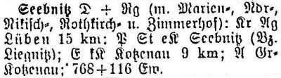 Seebnitz in: Alphabetisches Verzeichnis sämtlicher Ortschaften der Provinz Schlesien 1913