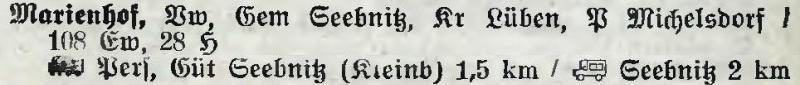 Marienhof in: Alphabetisches Verzeichnis der Stadt- und Landgemeinden im Gau Niederschlesien 1939