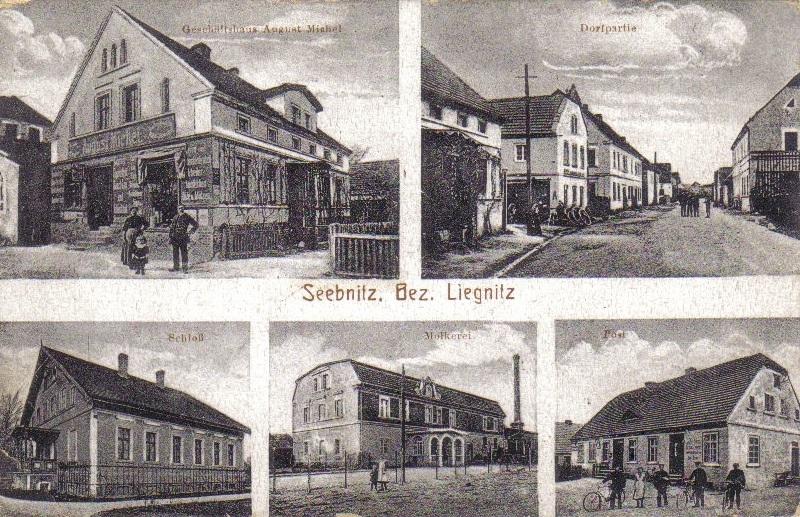 1924: Geschäftshaus August Michel, Dorfpartie, Schloss, Molkerei und Post